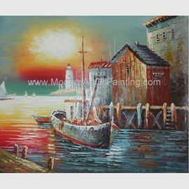 Lona anaranjada Art For Parlour del velero de la pintura al óleo de los barcos de Senery de la salida del sol