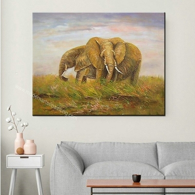 Pinturas al óleo hechas a mano del amor del elefante de la familia del 100% en la pared animal linda Art Mural de la lona para la decoración casera