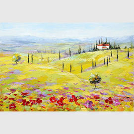 Decoración roja amarilla de las compañías del pueblo de Toscana de la pintura al óleo abstracta moderna del paisaje