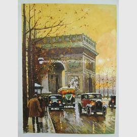 Pintura al óleo contemporánea Arc de Triomphe de la escena de la calle de París en lona