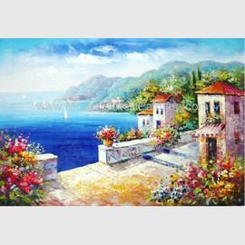 Puerto mediterráneo de las vacaciones de la pintura al óleo del impresionismo pintado a mano