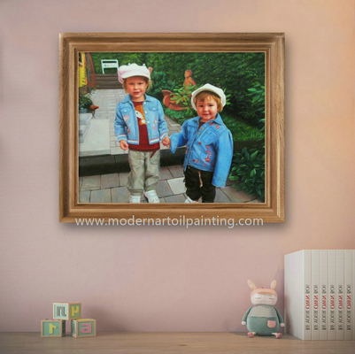 Lona realista de los retratos de encargo de la pintura al óleo de los niños de las fotos