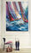 Pinturas abstractas de los barcos de navegación del cuchillo de paleta, arte grueso pintado a mano de la lona del aceite